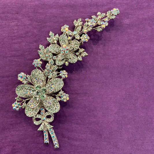 Vintage Butler & Wilson Large Floral Spray Brooch Silver Crystal Wedding Statement