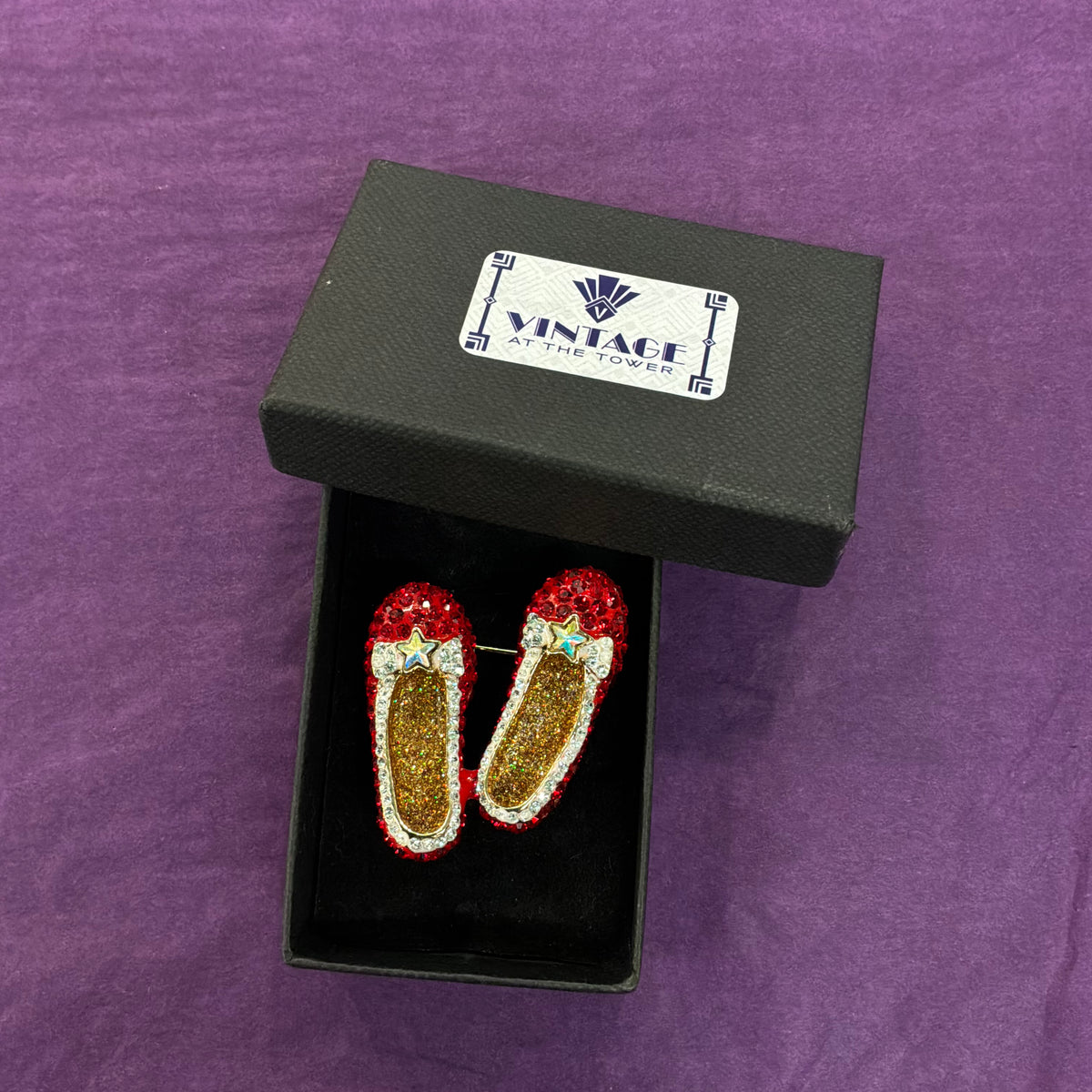 Vintage Butler and Wilson Dorothy Red Slippers Brooch, Crystal and Enamel