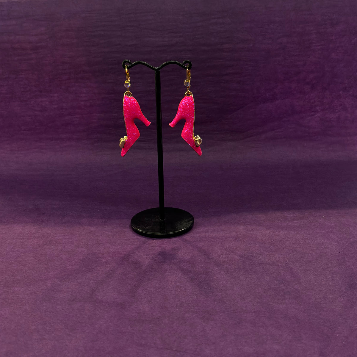 Vintage Butler and Wilson Statement Shoe Drop Earrings, Enamel Glitter