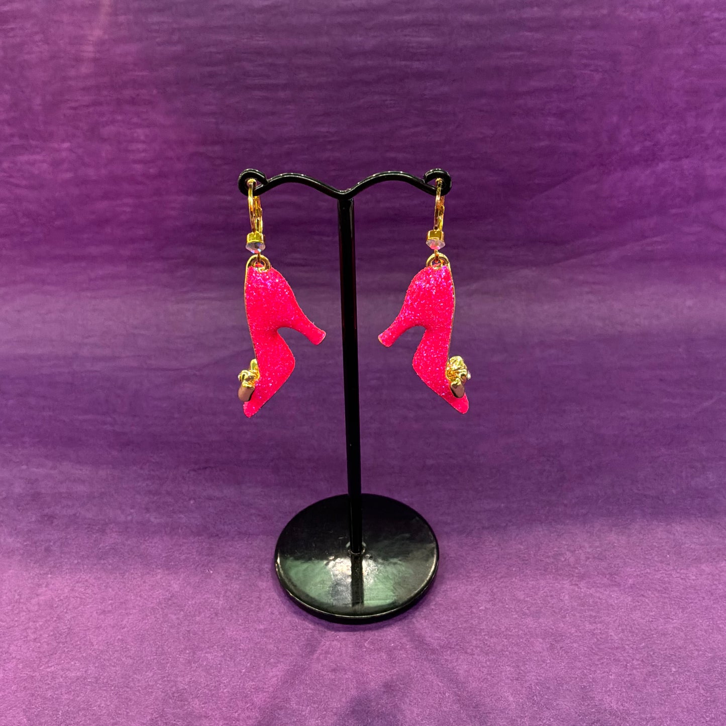 Vintage Butler and Wilson Statement Shoe Drop Earrings, Enamel Glitter