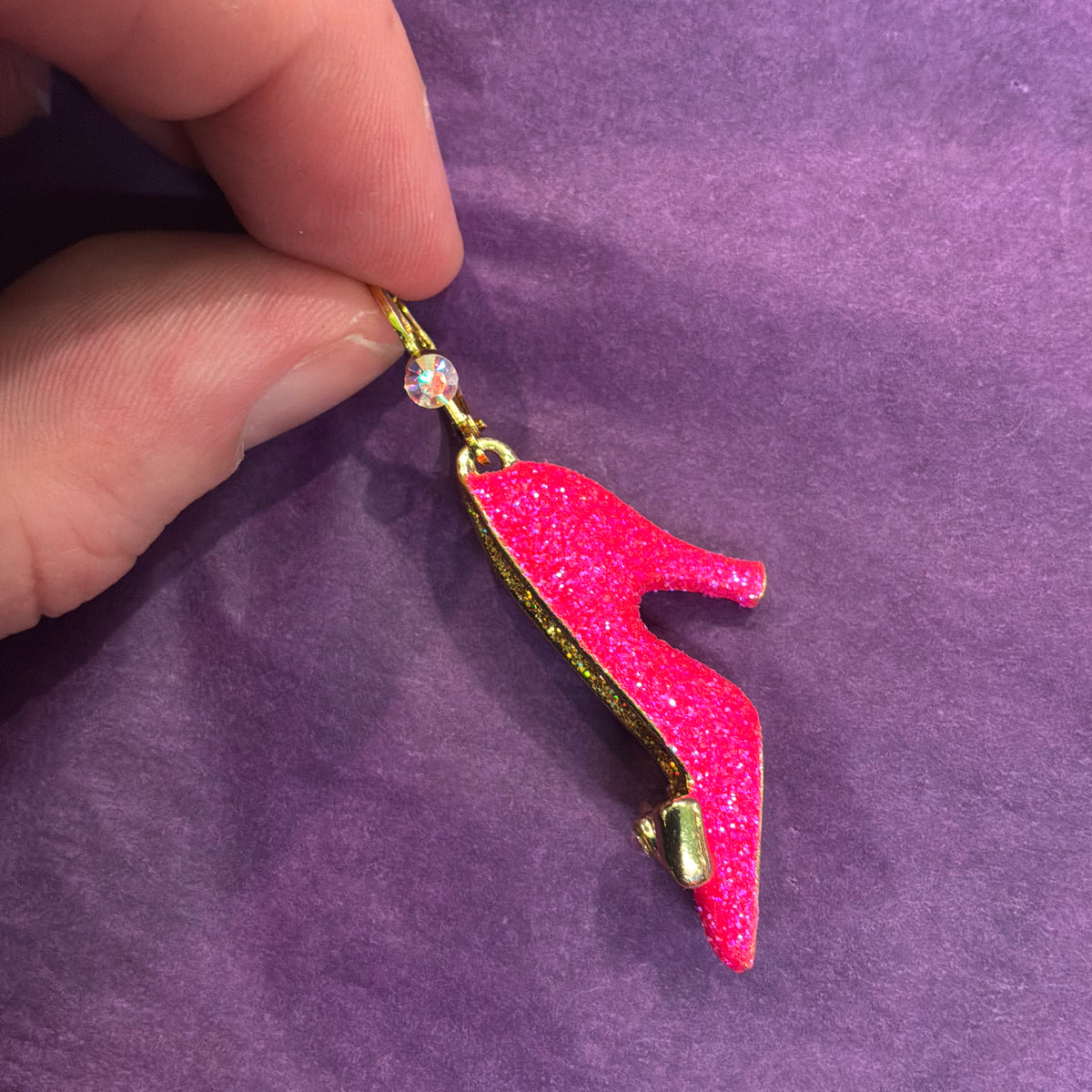 Vintage Butler and Wilson Statement Shoe Drop Earrings, Enamel Glitter