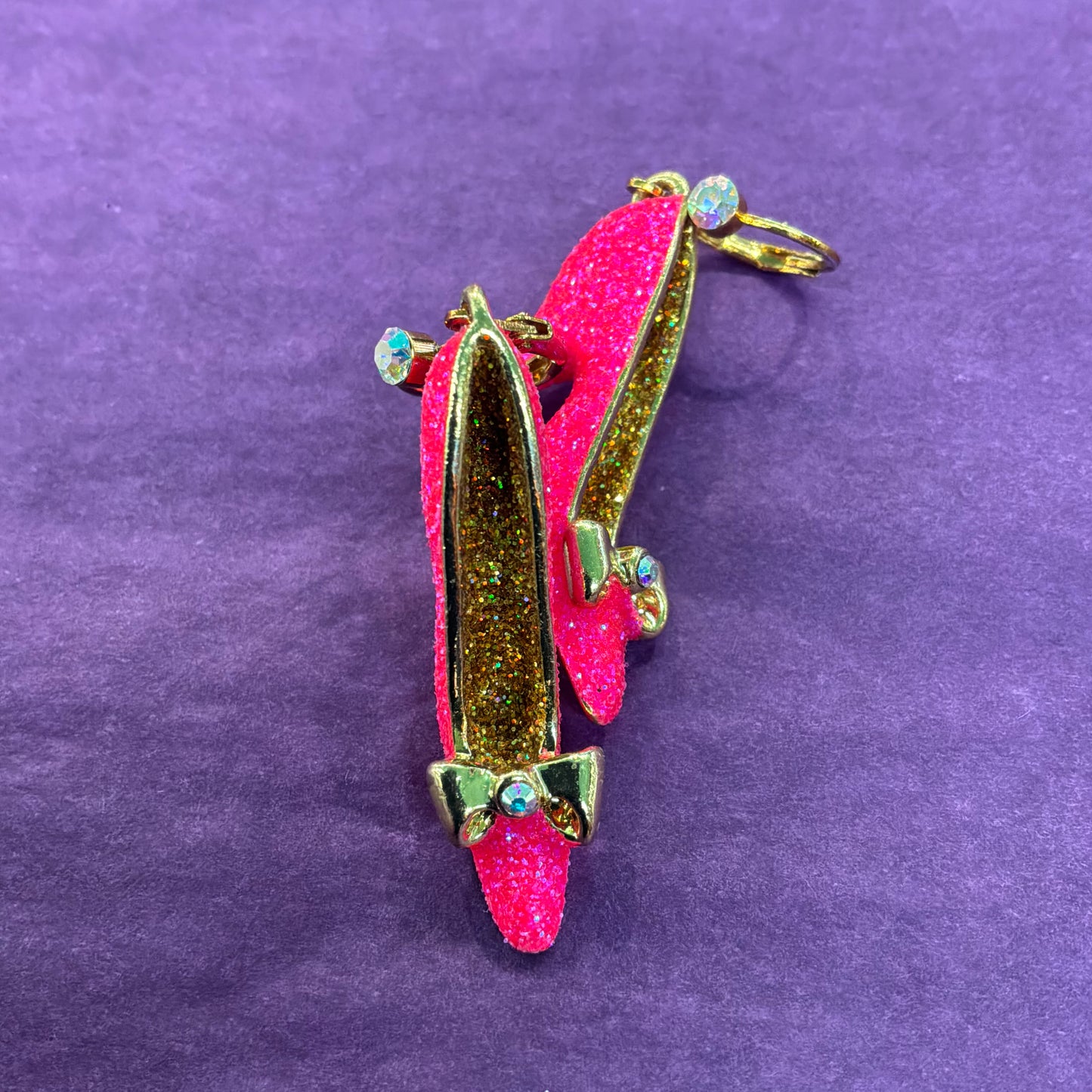 Vintage Butler and Wilson Statement Shoe Drop Earrings, Enamel Glitter