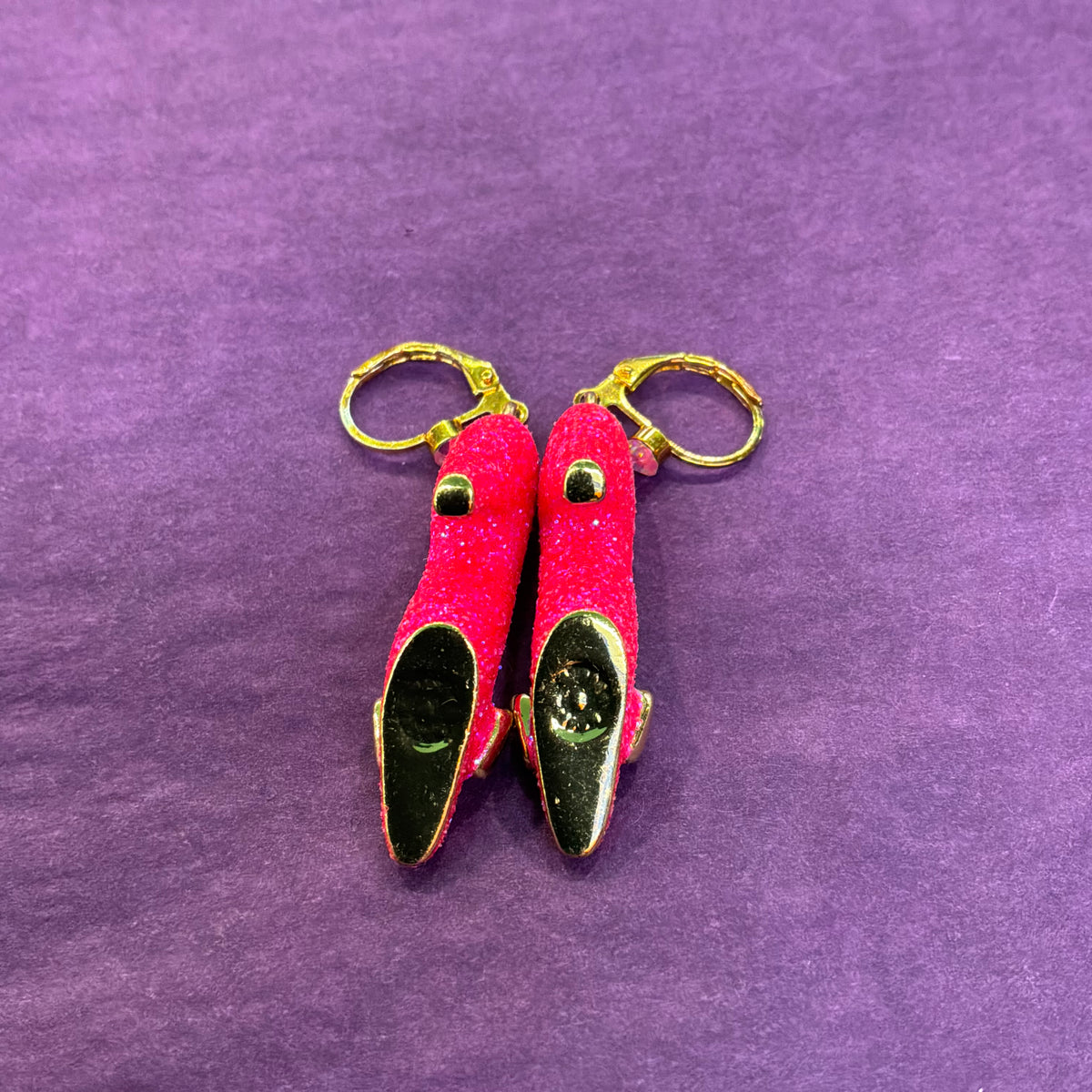 Vintage Butler and Wilson Statement Shoe Drop Earrings, Enamel Glitter