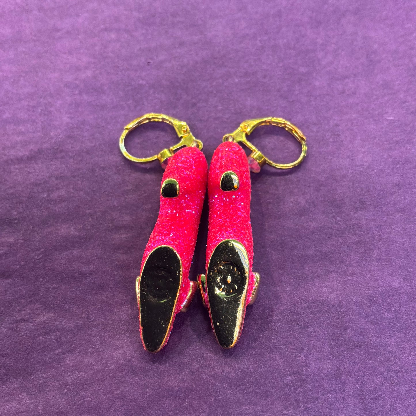 Vintage Butler and Wilson Statement Shoe Drop Earrings, Enamel Glitter