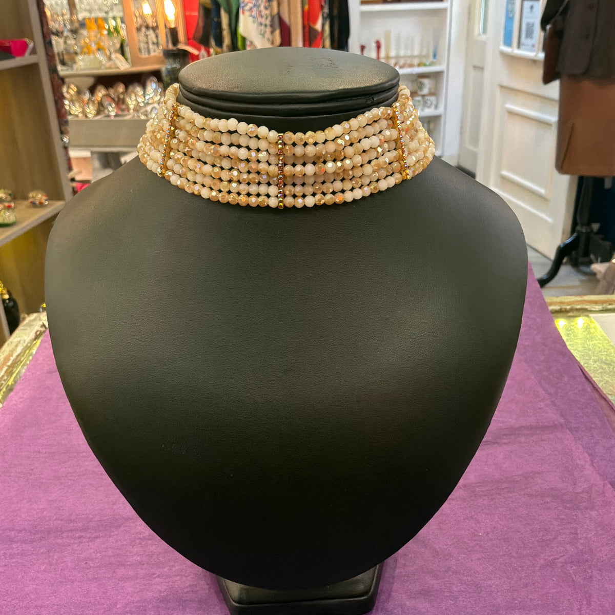 Vintage Butler and Wilson Aurora Borealis Crystal Choker Necklace & Bracelet Set in Gold Tone