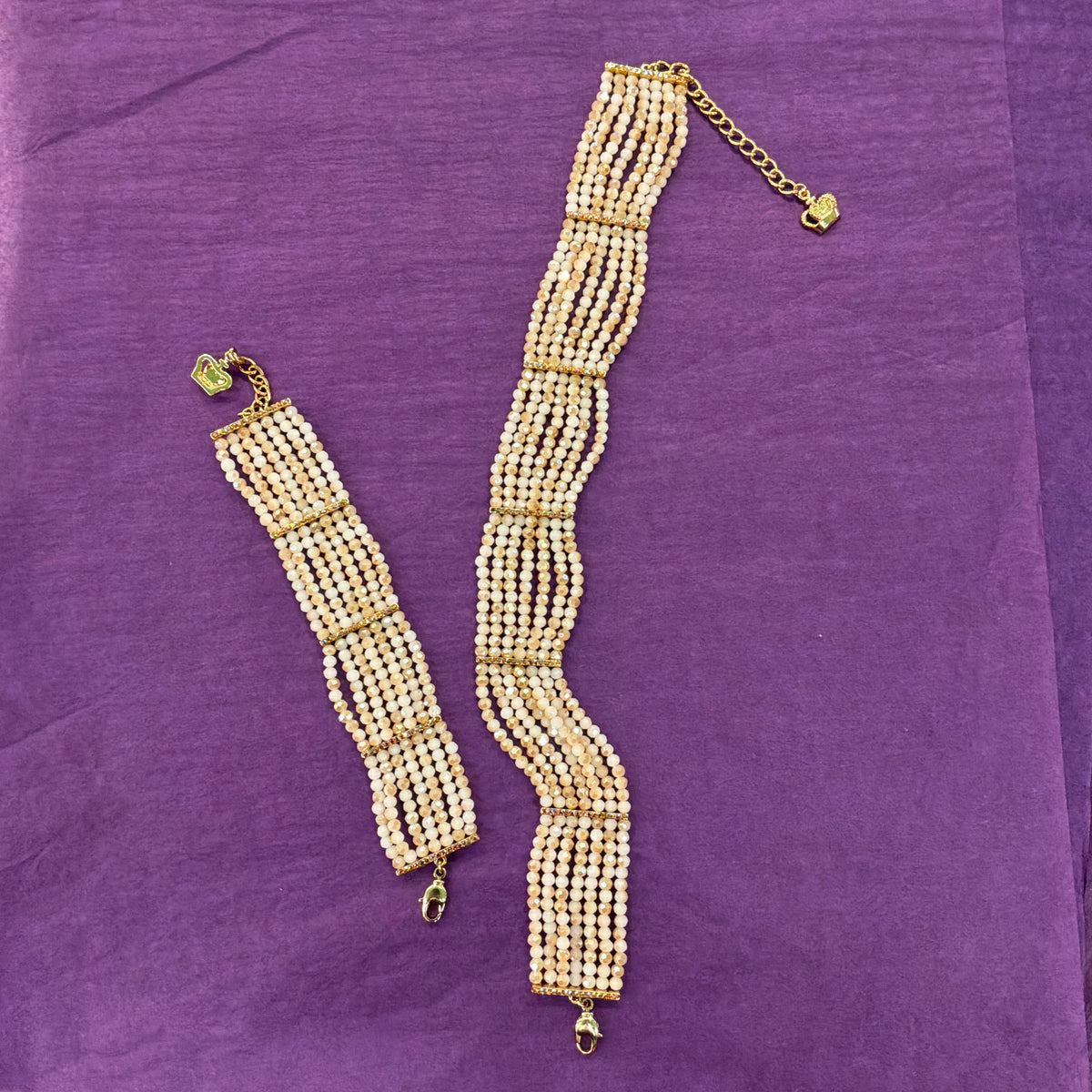 Vintage Butler and Wilson Aurora Borealis Crystal Choker Necklace & Bracelet Set in Gold Tone