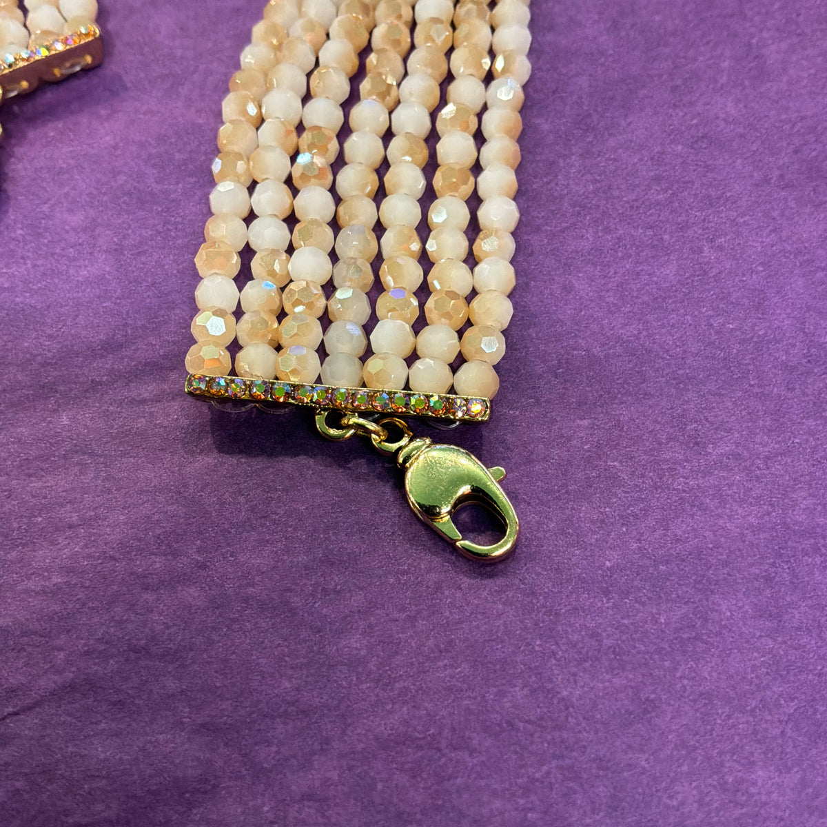 Vintage Butler and Wilson Aurora Borealis Crystal Choker Necklace & Bracelet Set in Gold Tone