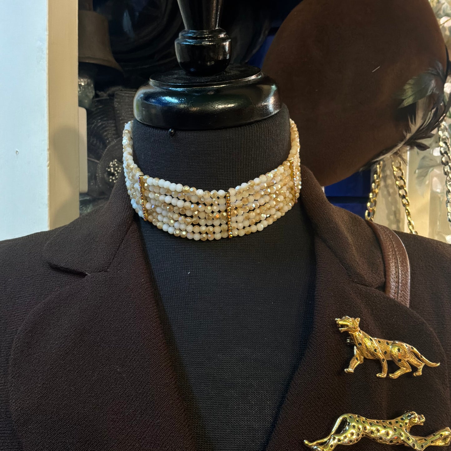 Vintage Butler and Wilson Aurora Borealis Crystal Choker Necklace & Bracelet Set in Gold Tone