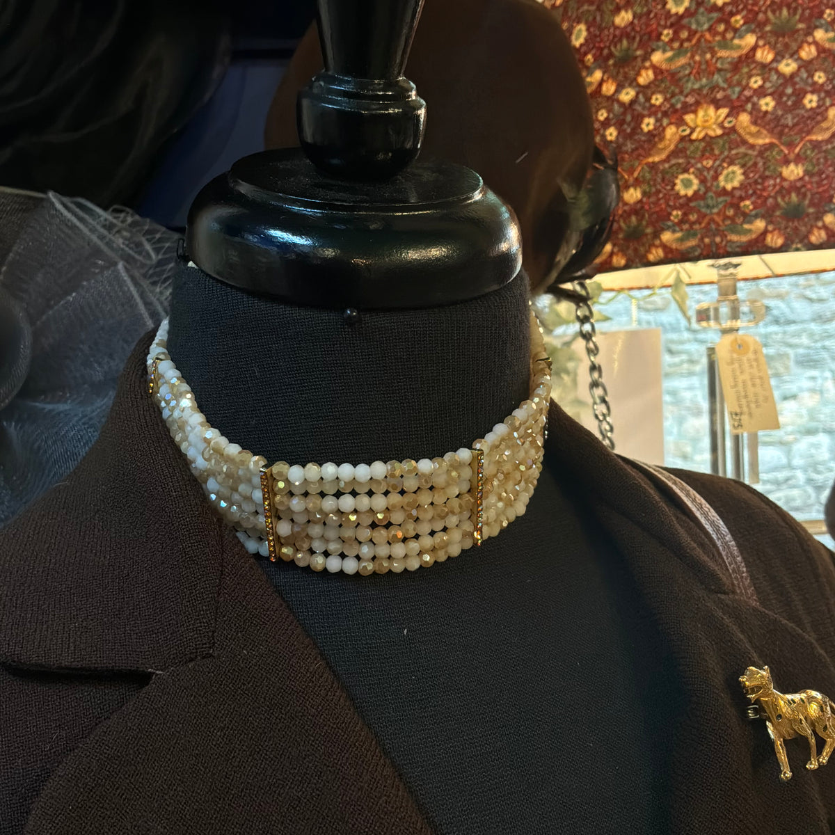 Vintage Butler and Wilson Aurora Borealis Crystal Choker Necklace & Bracelet Set in Gold Tone