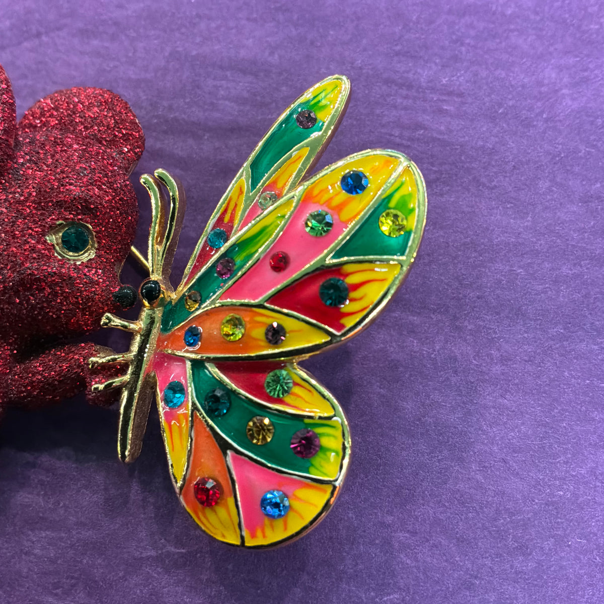 Vintage Butler and Wilson Mouse and Butterfly Large Brooch in Glitter Enamel