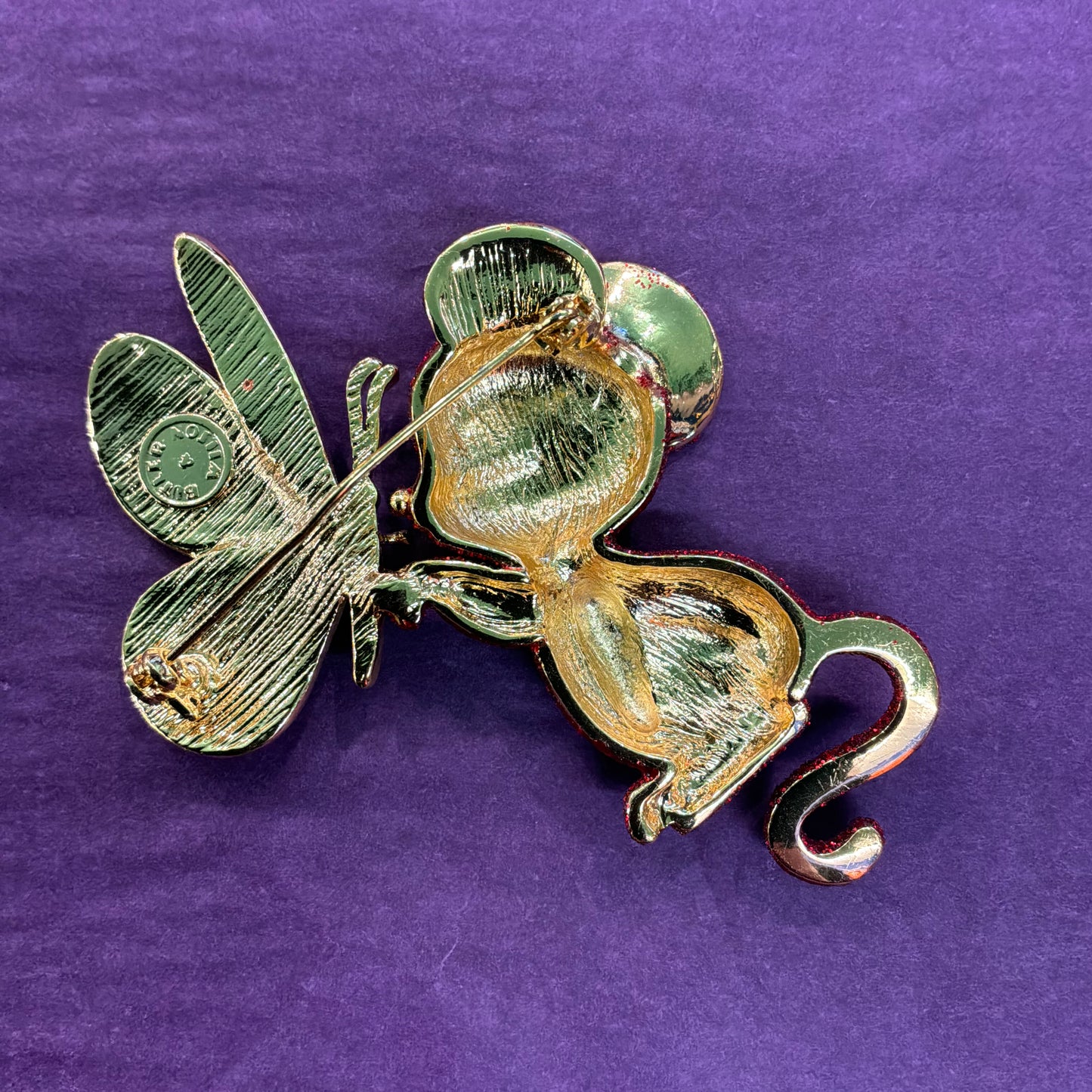 Vintage Butler and Wilson Mouse and Butterfly Large Brooch in Glitter Enamel