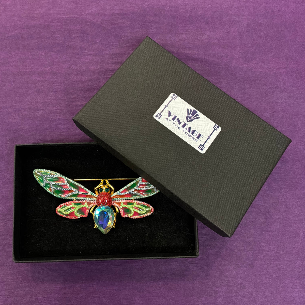 Vintage Butler and Wilson Crystal and Enamel Moth Brooch