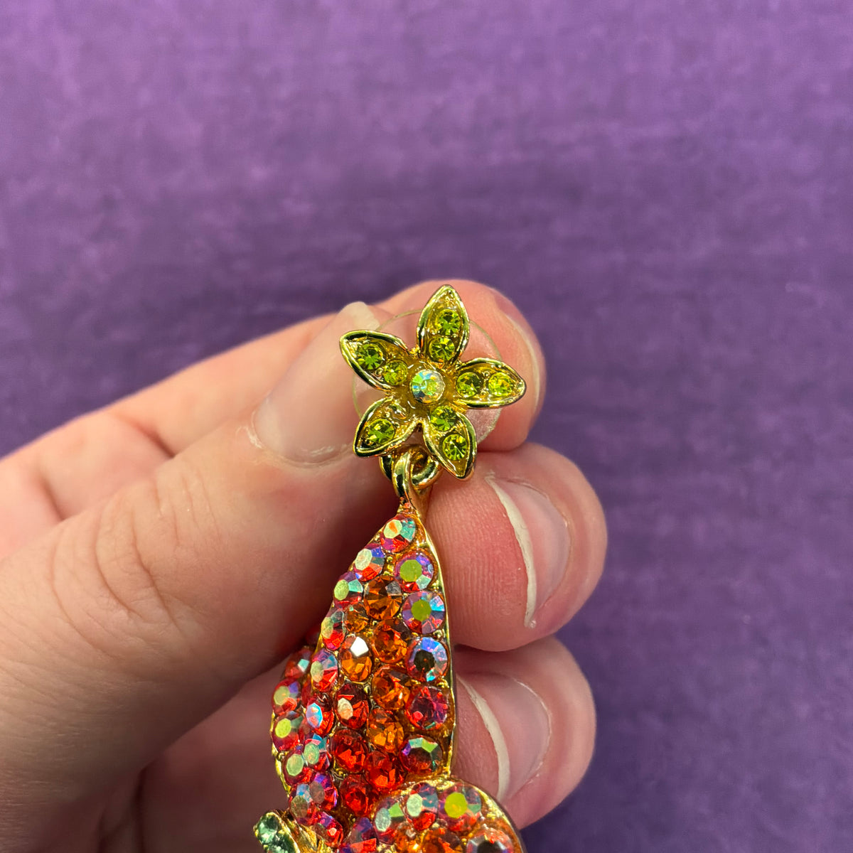 Vintage Butler and Wilson Butterfly Drop Earrings in Aurora Borealis Crystal and Gold Tone Metal