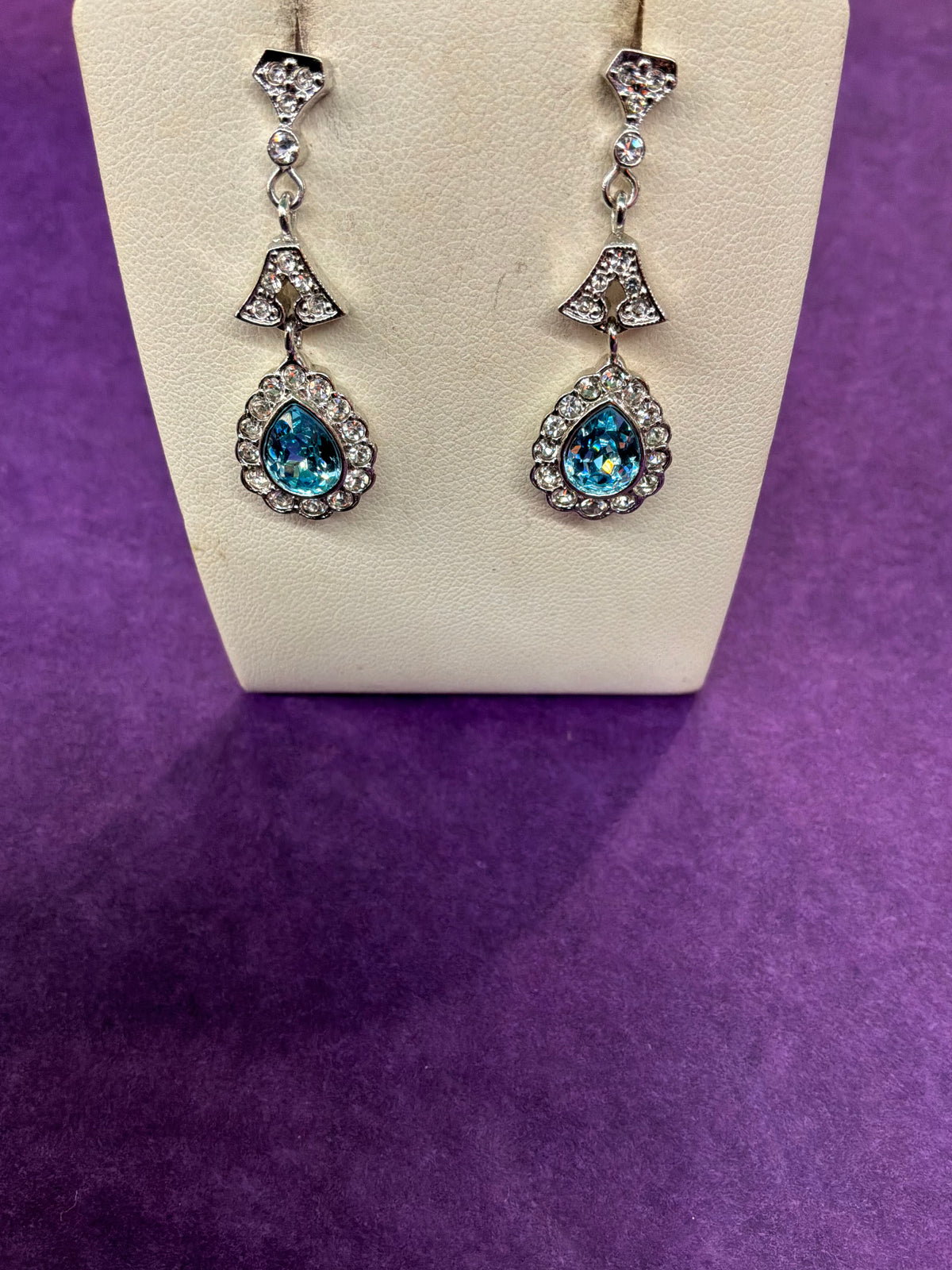 Vintage Butler and Wilson Blue Crystal Teardrop Earrings, Silver Tone