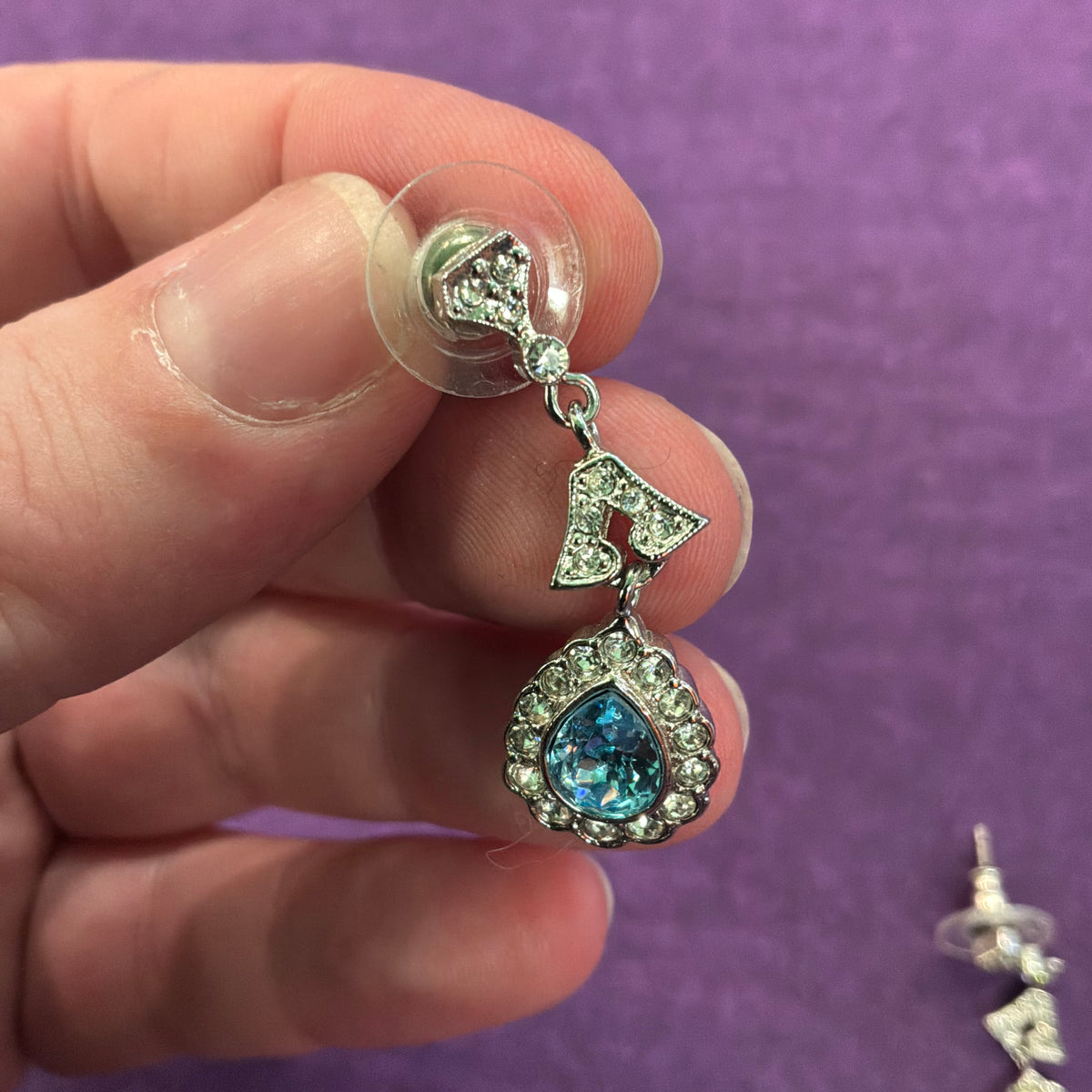 Vintage Butler and Wilson Blue Crystal Teardrop Earrings, Silver Tone