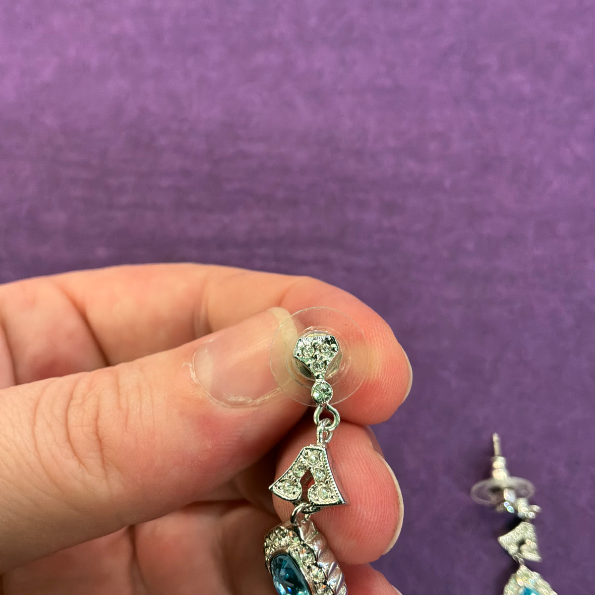 Vintage Butler and Wilson Blue Crystal Teardrop Earrings, Silver Tone