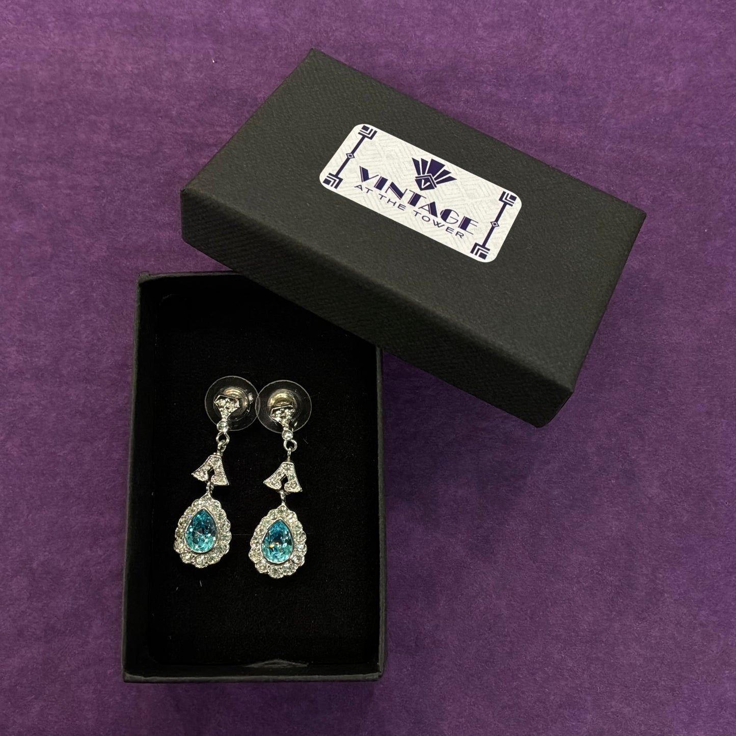 Vintage Butler and Wilson Blue Crystal Teardrop Earrings, Silver Tone