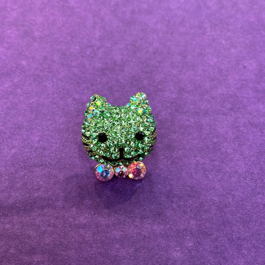 Vintage Butler & Wilson Green Crystal Kitty Cat Ring, Adjustable from UK size P, Gold Tone