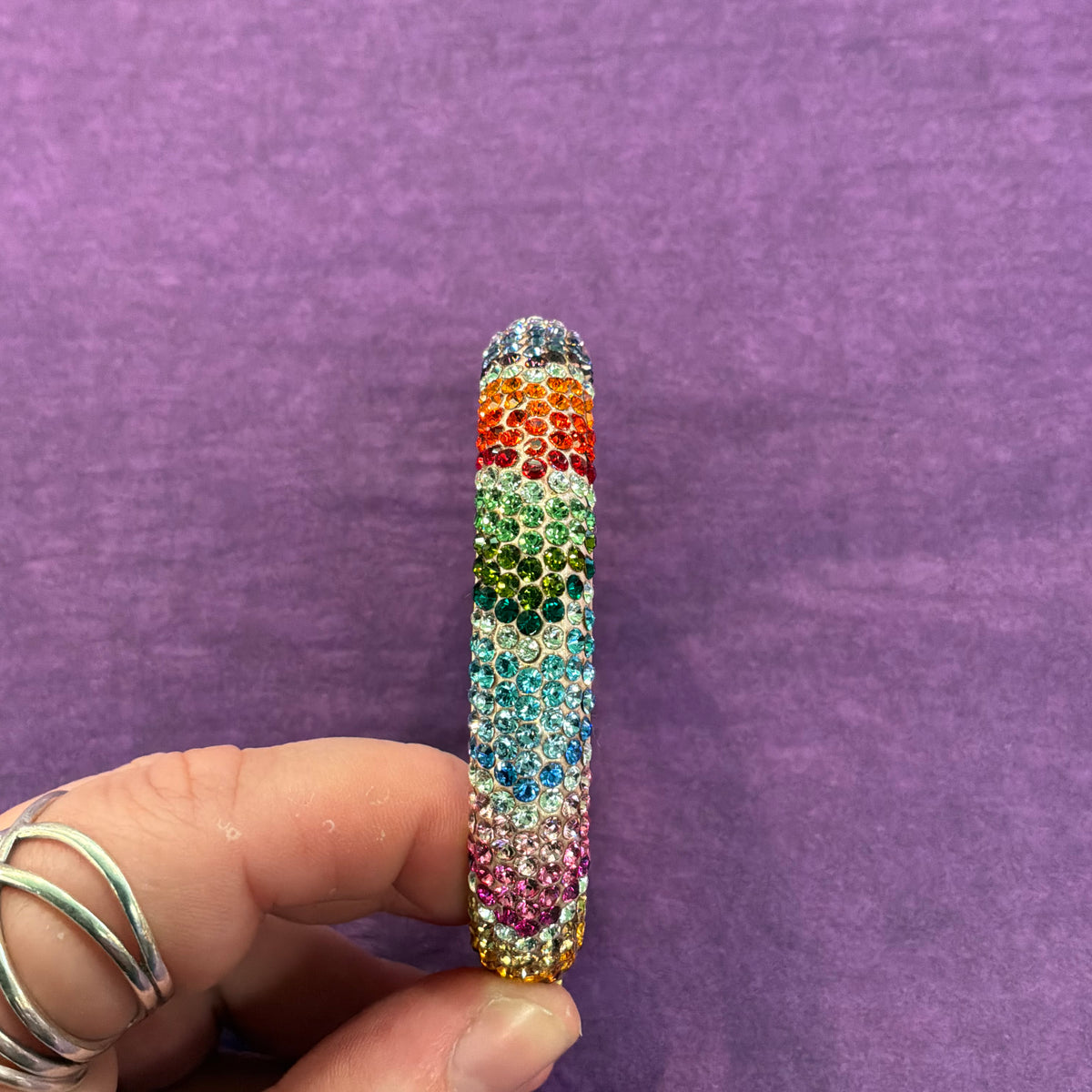 Vintage Butler & Wilson Chunky Rainbow Crystal Bangle, Gold Tone Statement Bracelet