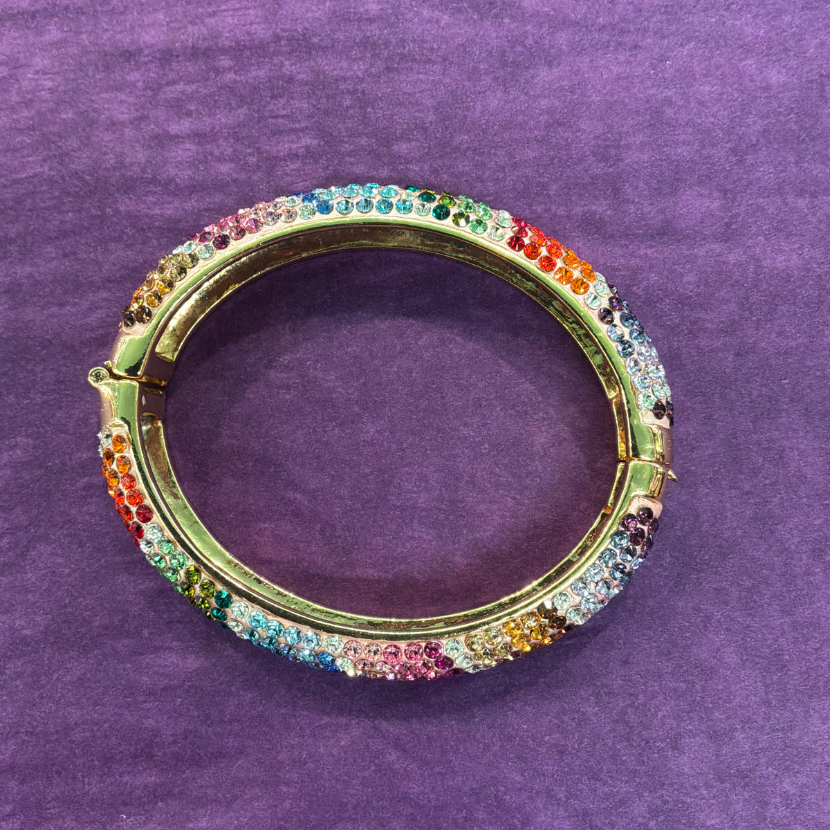 Vintage Butler & Wilson Chunky Rainbow Crystal Bangle, Gold Tone Statement Bracelet