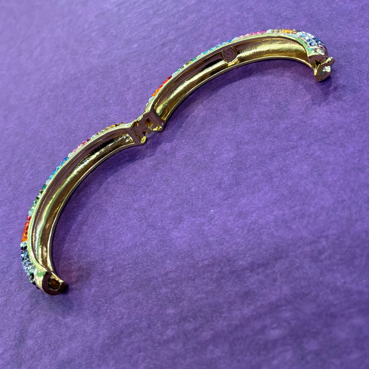 Vintage Butler & Wilson Chunky Rainbow Crystal Bangle, Gold Tone Statement Bracelet