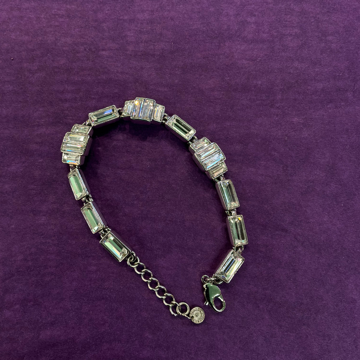 Vintage Butler & Wilson Art Deco Crystal Bracelet Silver Tone Baguette Statement