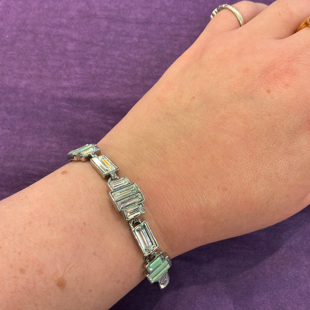Vintage Butler & Wilson Art Deco Crystal Bracelet Silver Tone Baguette Statement