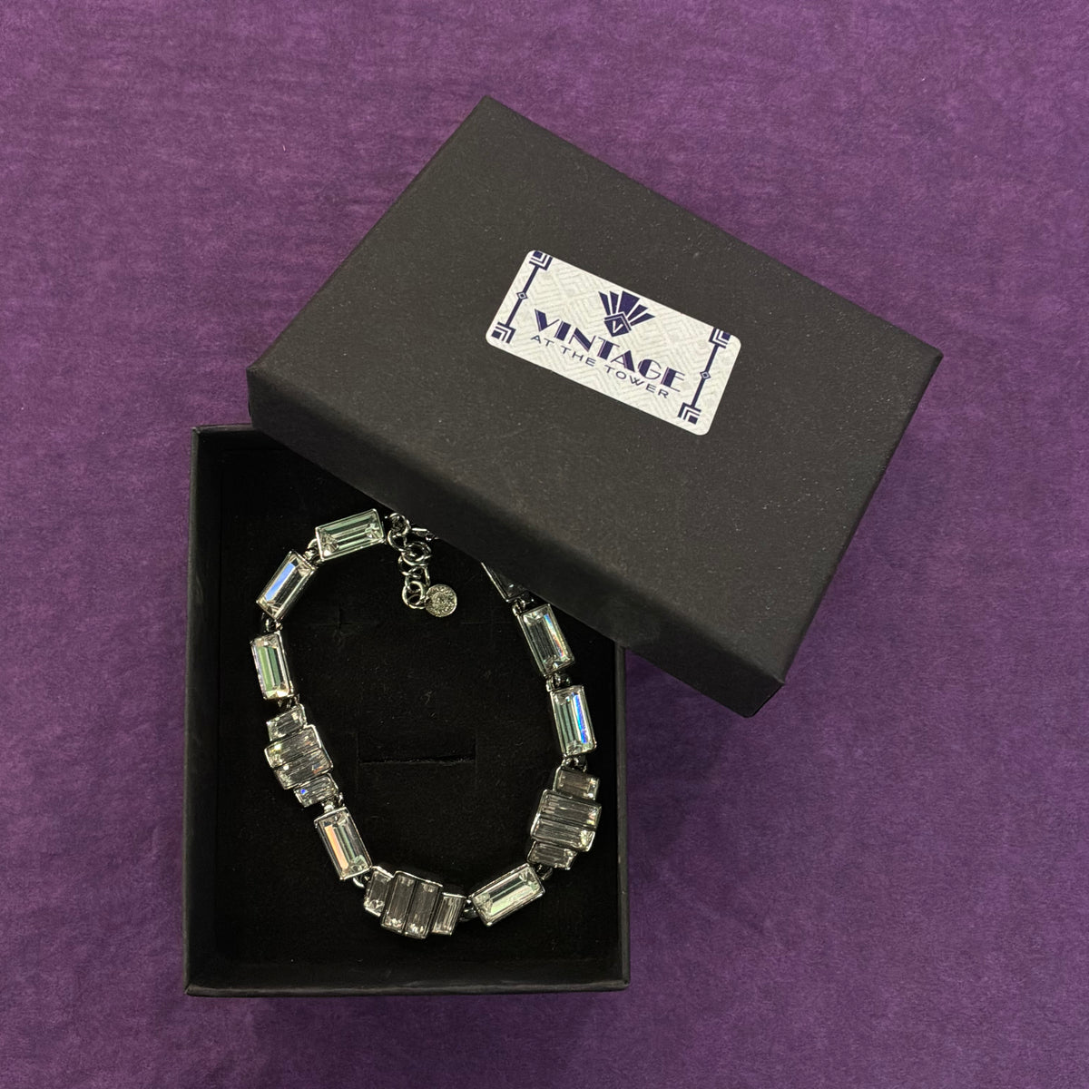 Vintage Butler & Wilson Art Deco Crystal Bracelet Silver Tone Baguette Statement
