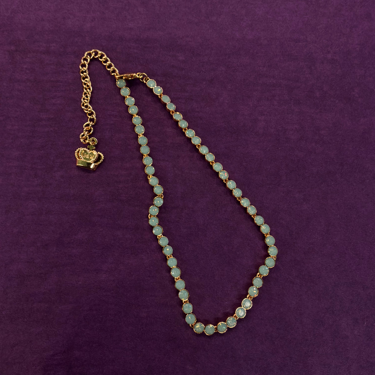 Vintage Butler & Wilson Turquoise Green Crystal Bezel Choker Necklace in Gold Tone