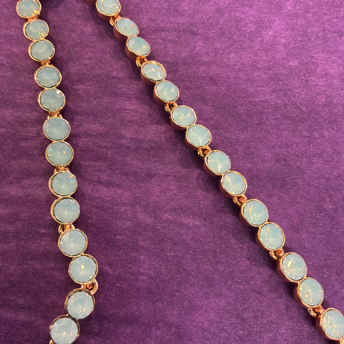 Vintage Butler & Wilson Turquoise Green Crystal Bezel Choker Necklace in Gold Tone