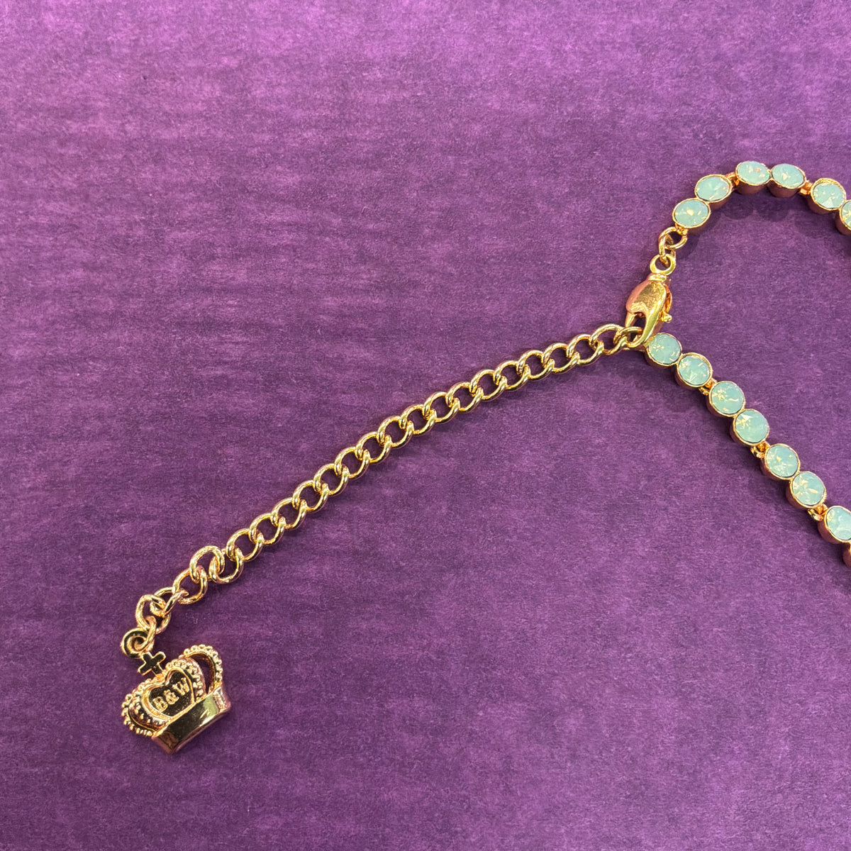 Vintage Butler & Wilson Turquoise Green Crystal Bezel Choker Necklace in Gold Tone