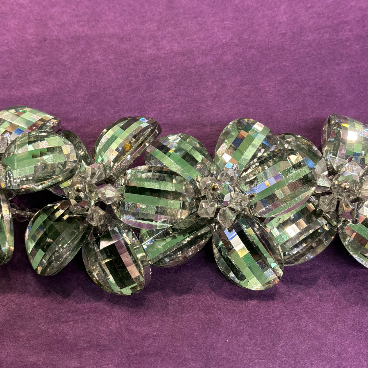 Vintage Butler & Wilson Silver Checkerboard Crystal Floral Statement Bracelet