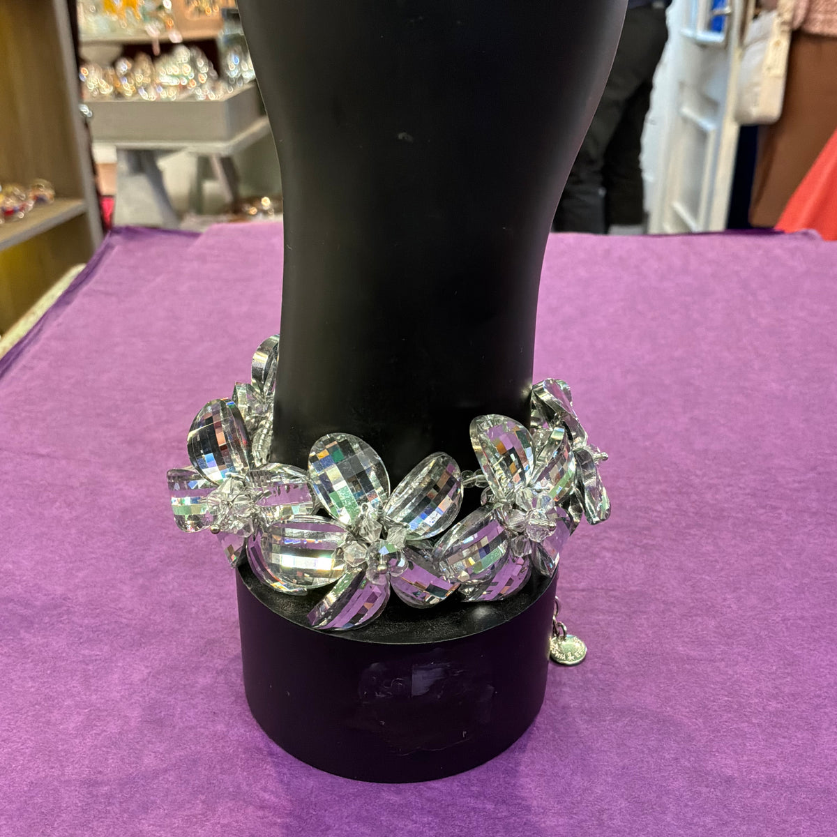 Vintage Butler & Wilson Silver Checkerboard Crystal Floral Statement Bracelet