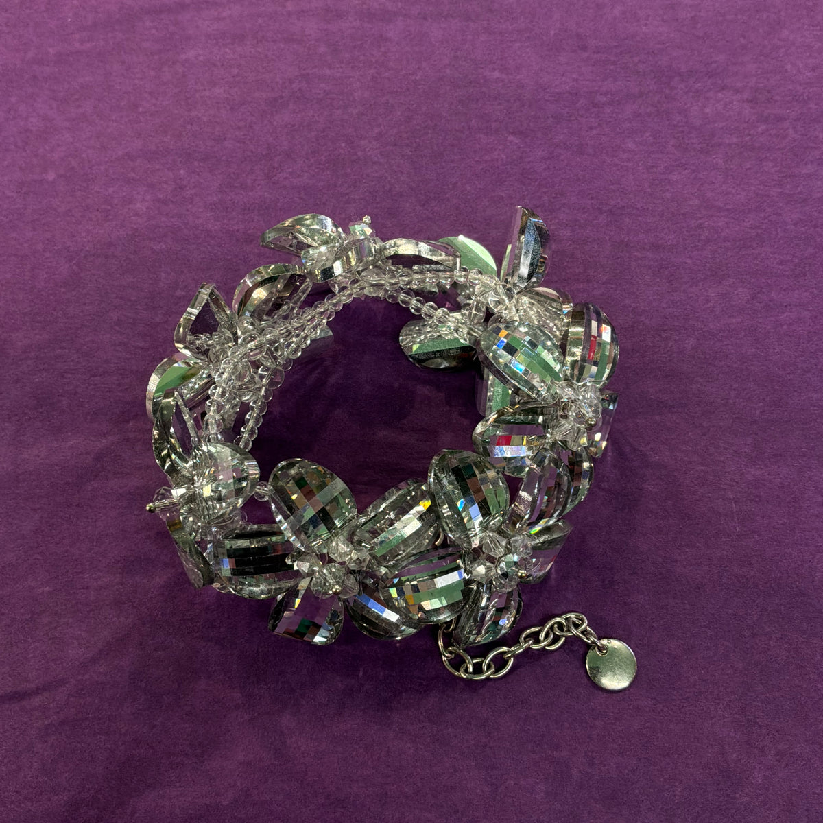 Vintage Butler & Wilson Silver Checkerboard Crystal Floral Statement Bracelet