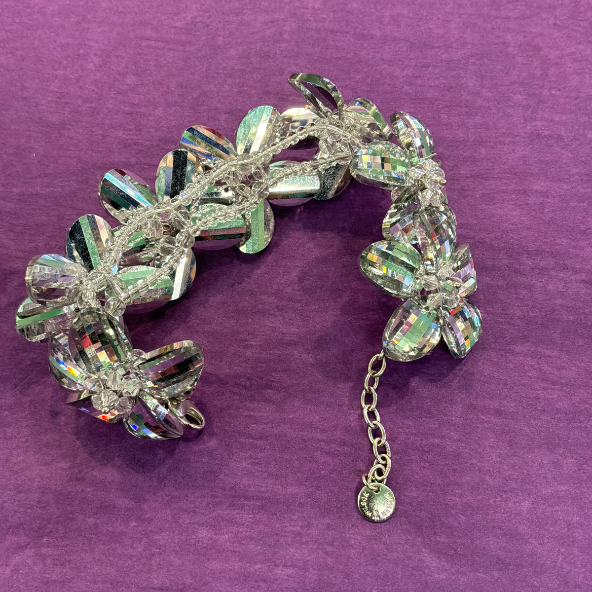 Vintage Butler & Wilson Silver Checkerboard Crystal Floral Statement Bracelet