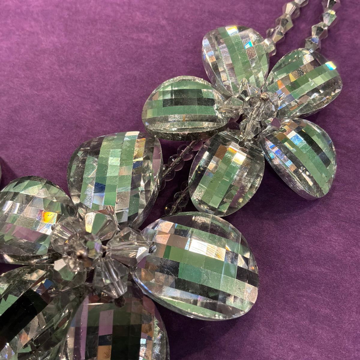 Vintage Butler & Wilson Silver Checkerboard Crystal Floral Statement Necklace
