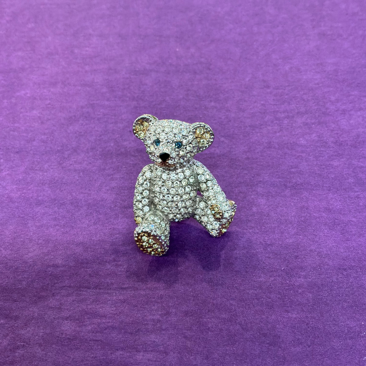 Vintage Butler & Wilson Crystal Teddy Bear Brooch, Silver Tone