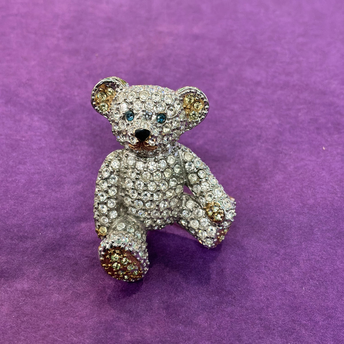 Vintage Butler & Wilson Crystal Teddy Bear Brooch, Silver Tone