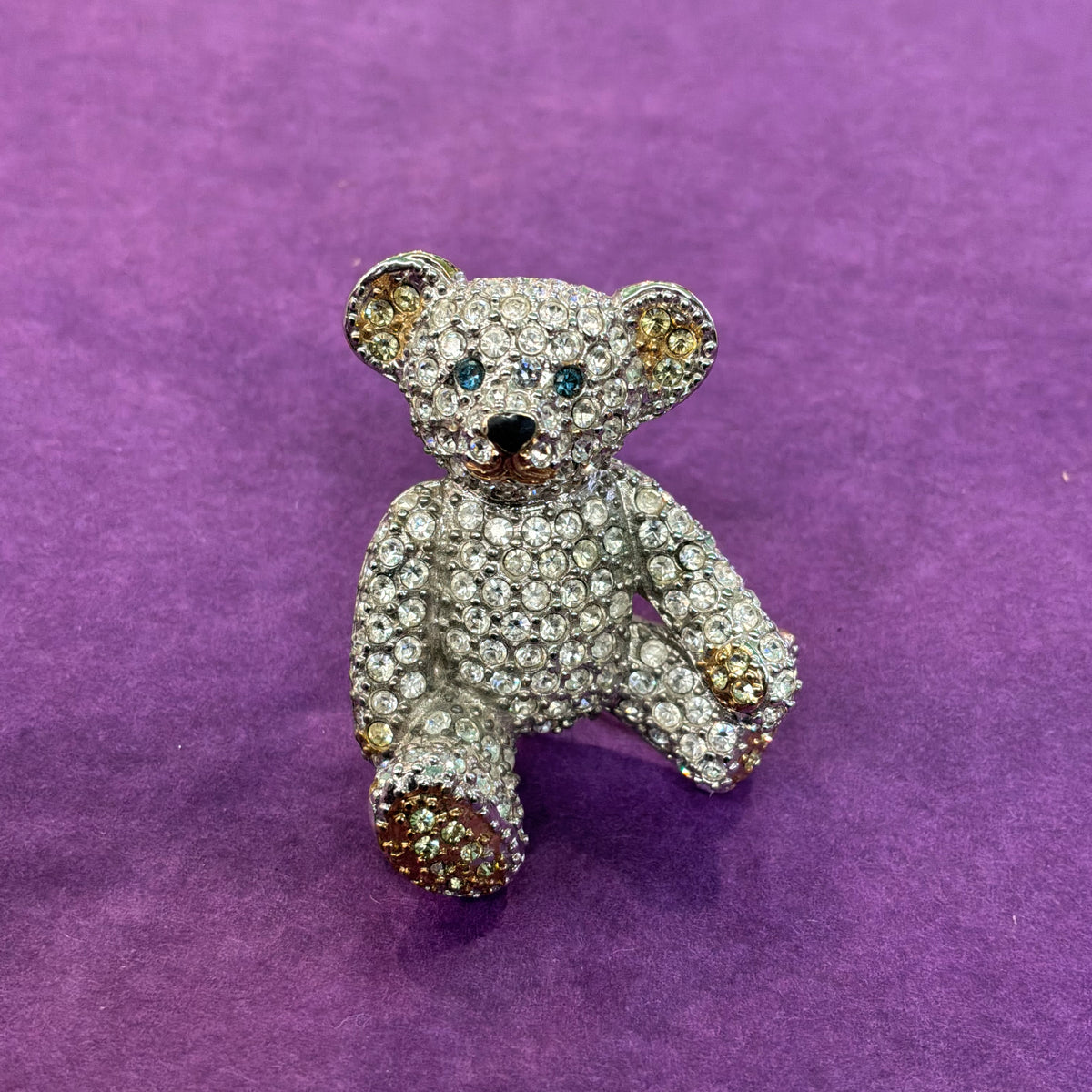 Vintage Butler & Wilson Crystal Teddy Bear Brooch, Silver Tone
