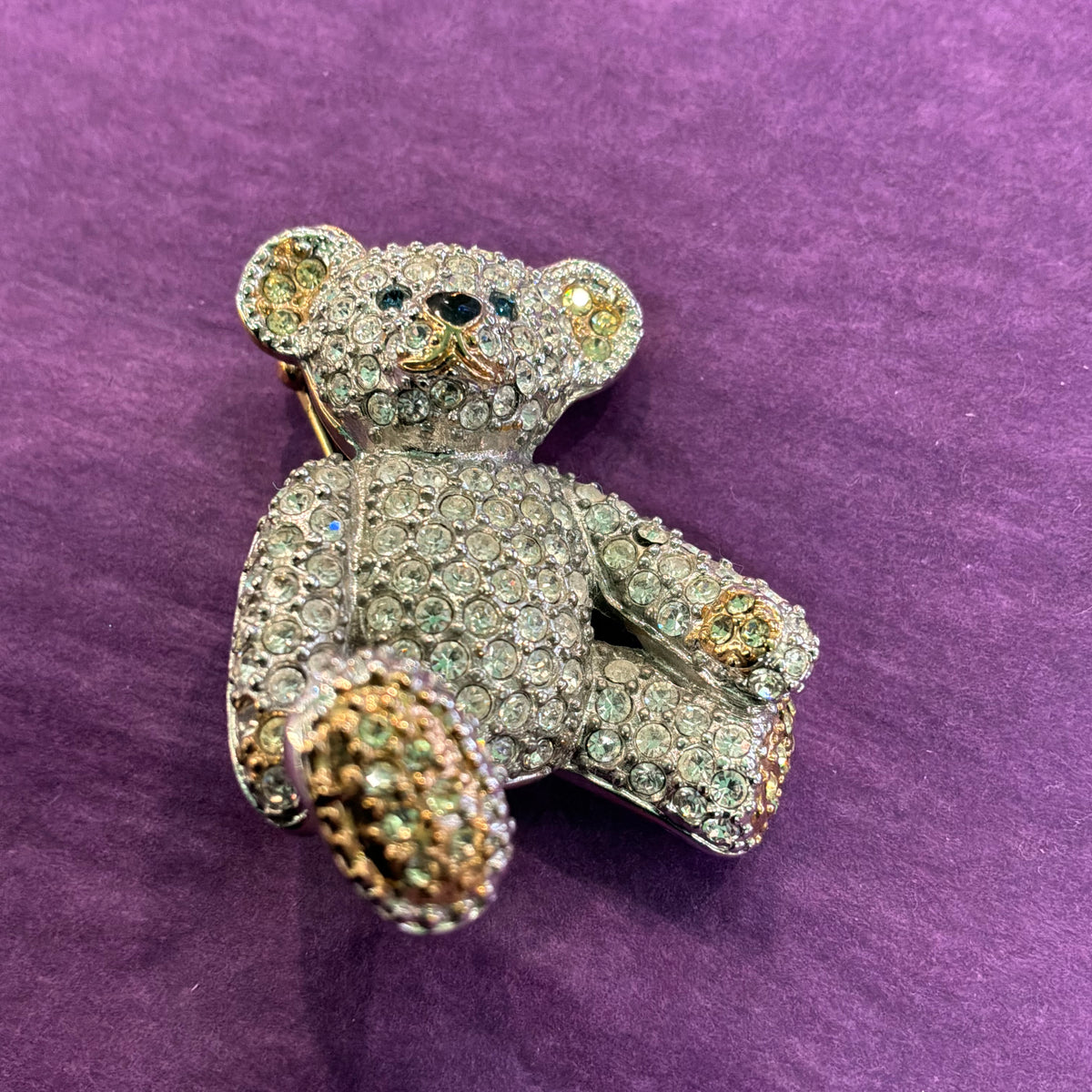 Vintage Butler & Wilson Crystal Teddy Bear Brooch, Silver Tone