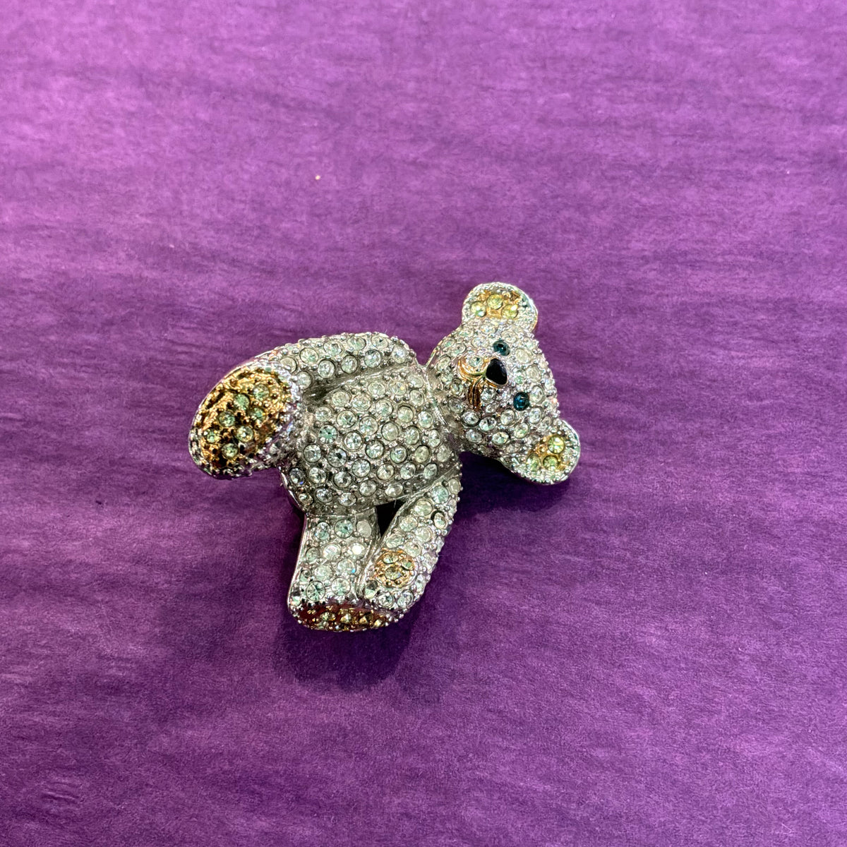 Vintage Butler & Wilson Crystal Teddy Bear Brooch, Silver Tone