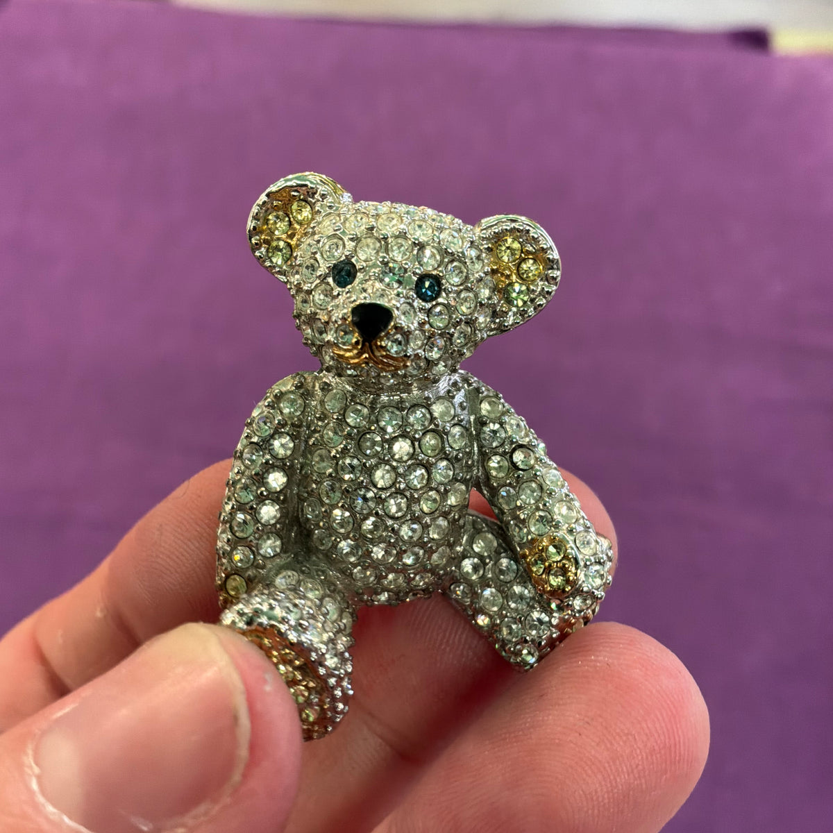 Vintage Butler & Wilson Crystal Teddy Bear Brooch, Silver Tone