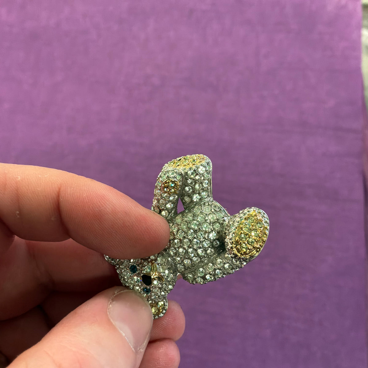 Vintage Butler & Wilson Crystal Teddy Bear Brooch, Silver Tone