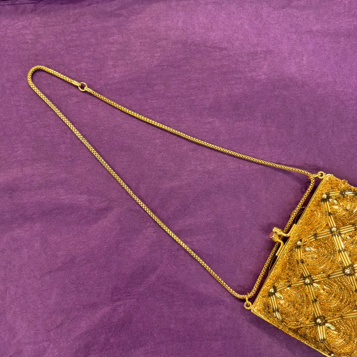 Vintage Le Soir Gold Beaded Evening Bag, Mid Century Trellis Design