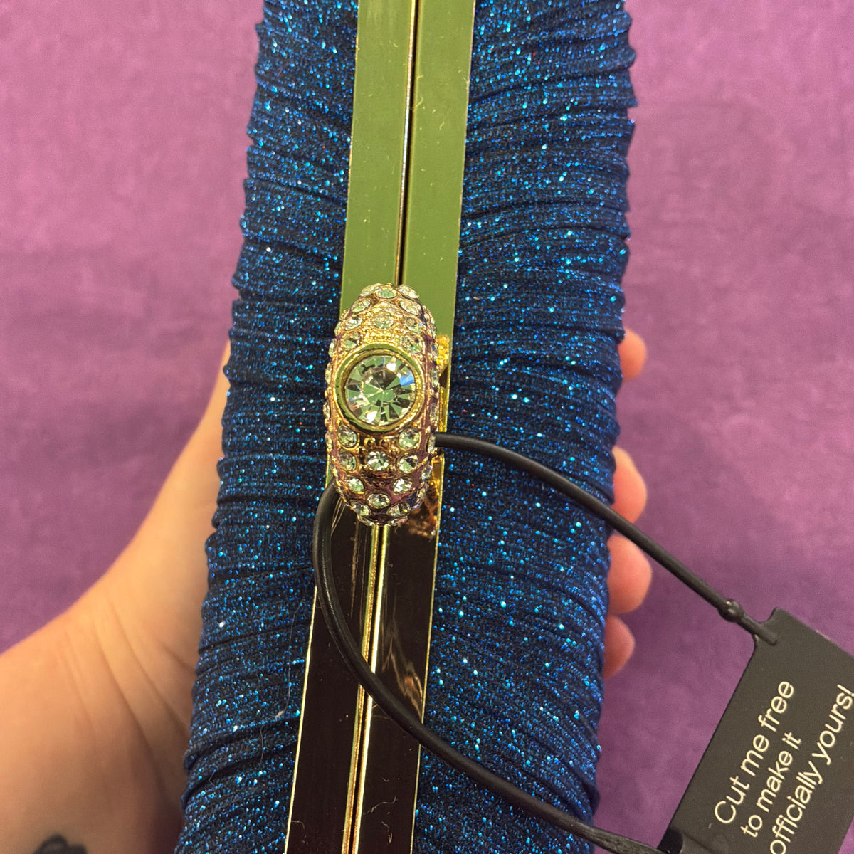 Amos de Lotus Royal Blue Pleated Glitter Evening Bag, Gold Tone with Crystal Clasp