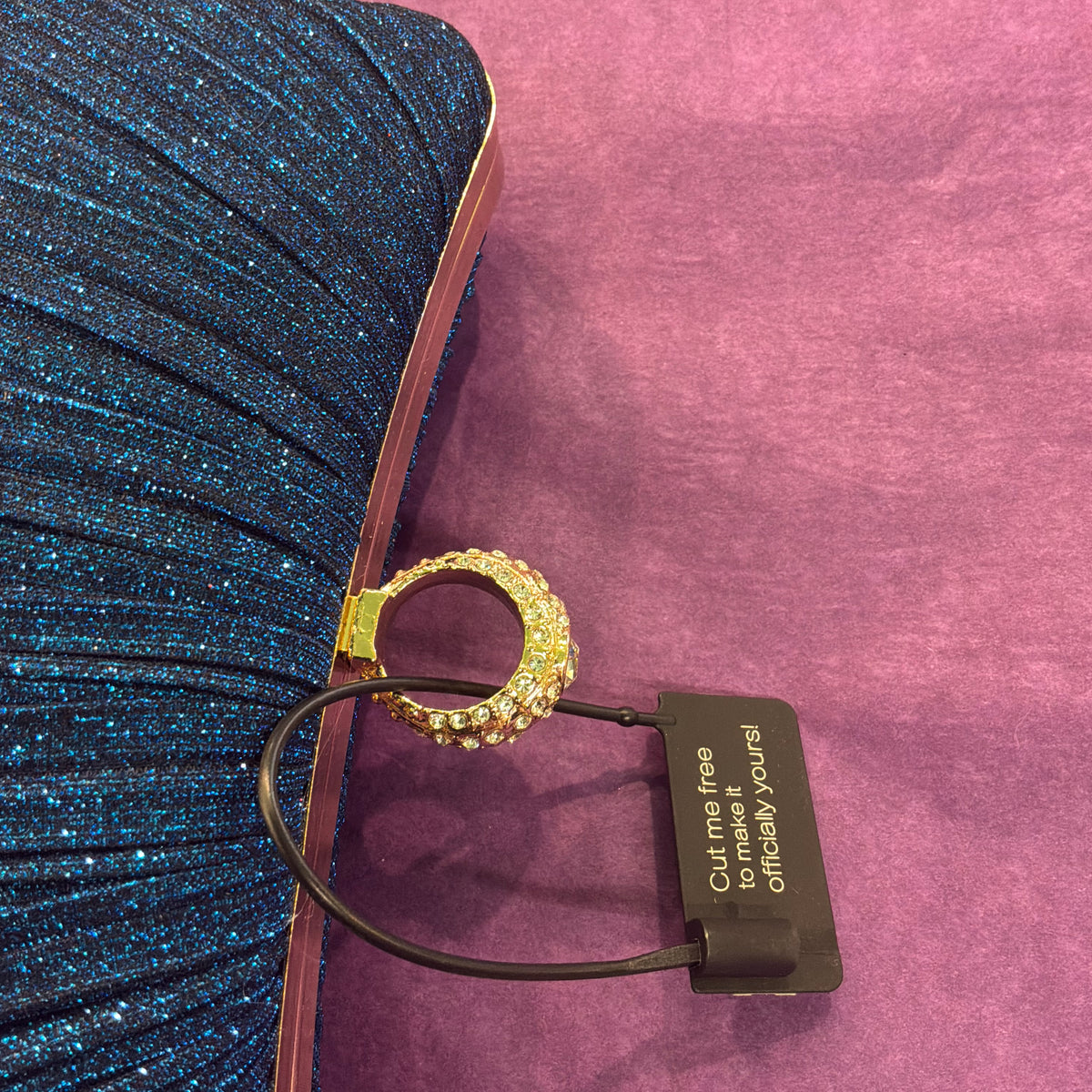 Amos de Lotus Royal Blue Pleated Glitter Evening Bag, Gold Tone with Crystal Clasp