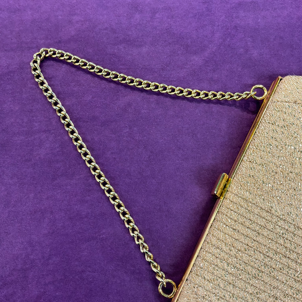 Vintage Mid Century Gold Lurex Pleated Evening Bag with Gold Tone Chain