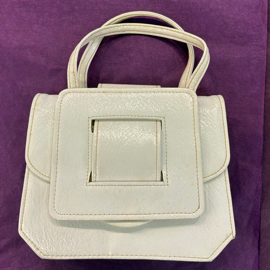 Vintage Mid Century White Vinyl Satchel Style Handbag Top Handle Bag