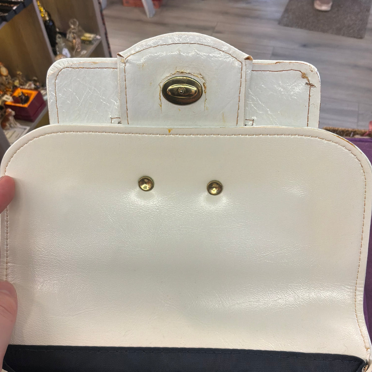 Vintage Mid Century White Vinyl Satchel Style Handbag Top Handle Bag