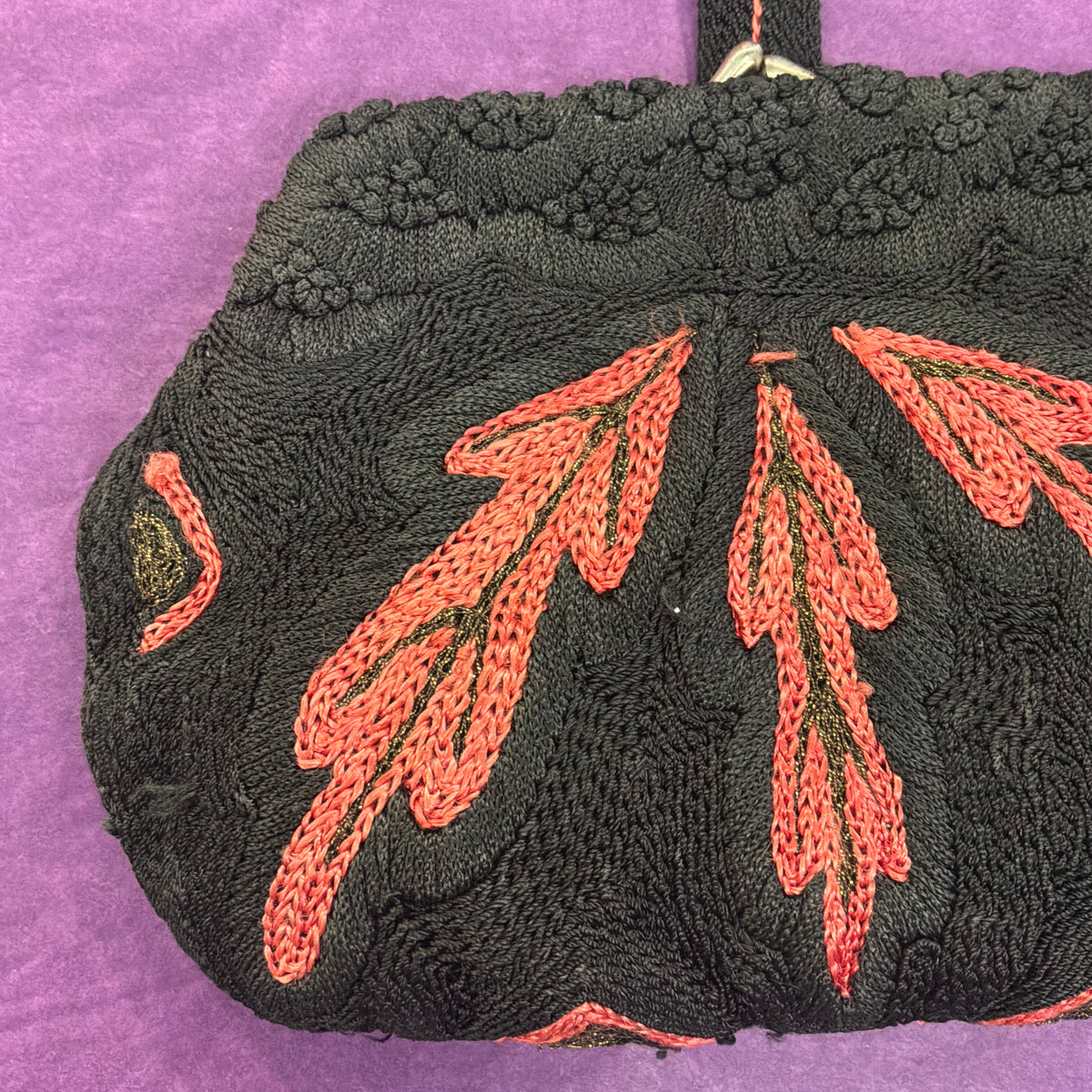 Vintage 1930s Black & Red Braided Embroidered Art Deco Evening Bag